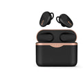 Black wireless Bluetooth headset with charging case showing ANC noise reduction and 10-metre range