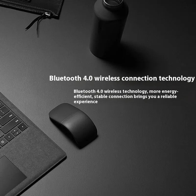 Black folding Bluetooth touch wireless mouse shown in open position with dimensions 131.2x55x14.5mm