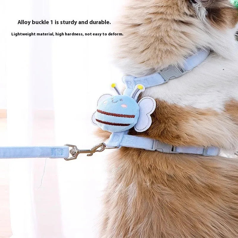 Bee-shaped cat harness and lead set in polyester with teddy bear motifs