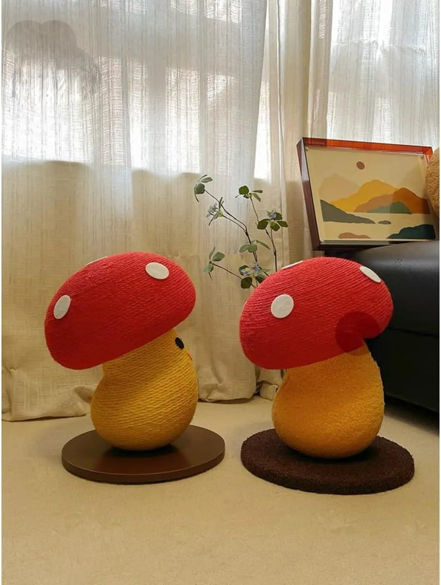 Mushroom-shaped cardboard cat scratcher with foldable accordion design for furniture protection