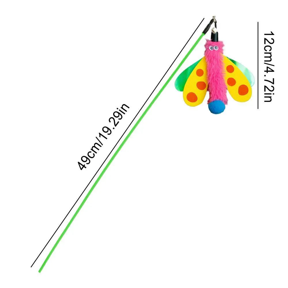 Cat wand toy with dragonfly attachment and bell on 49cm stick