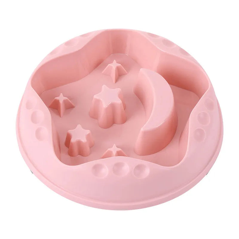 Moon star wings design dog slow food bowl in blue, grey, green, pink or yellow colours