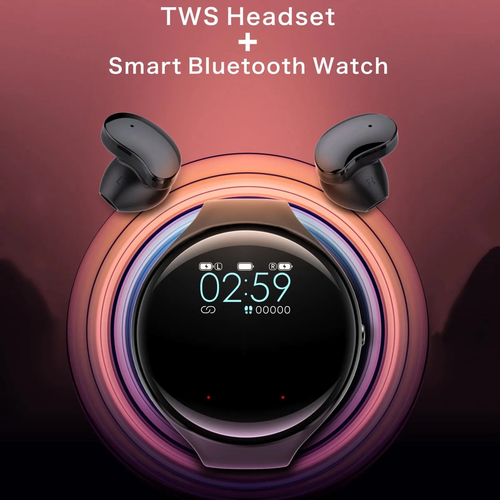 Black detachable smart bracelet and Bluetooth headset combo showing colour screen and earbuds.