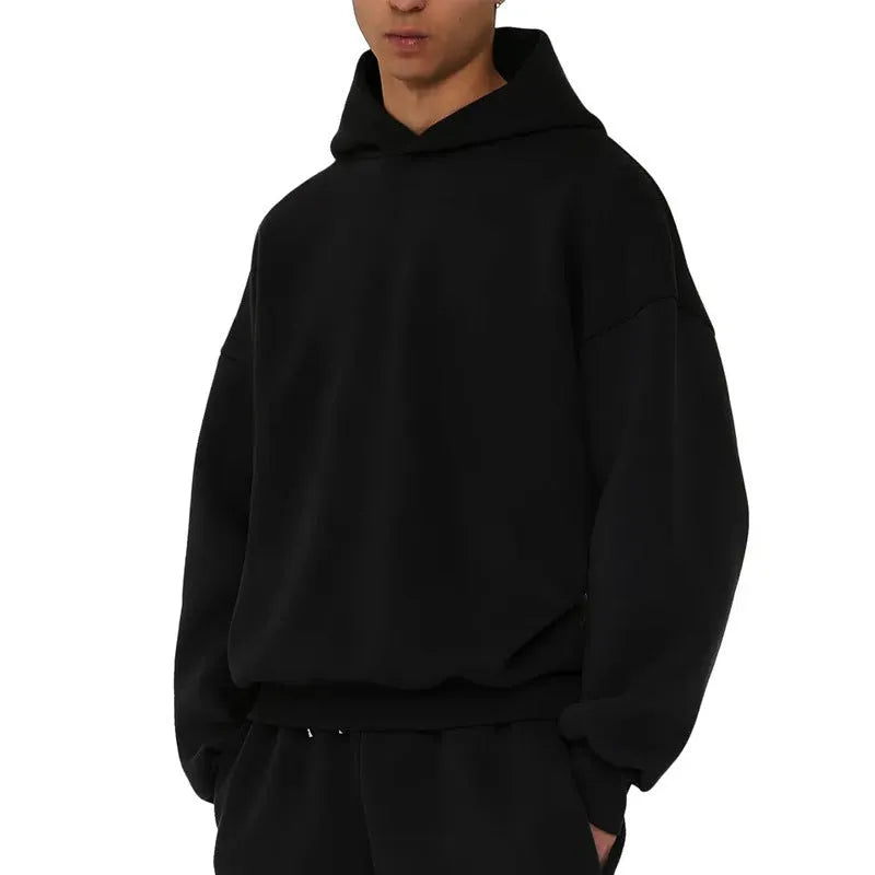 Men's grey fleece-lined cotton pullover hoodie with wool lining shown front view