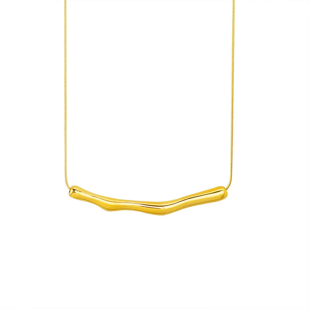 Gold and steel coloured irregular pleated titanium steel necklace for women.