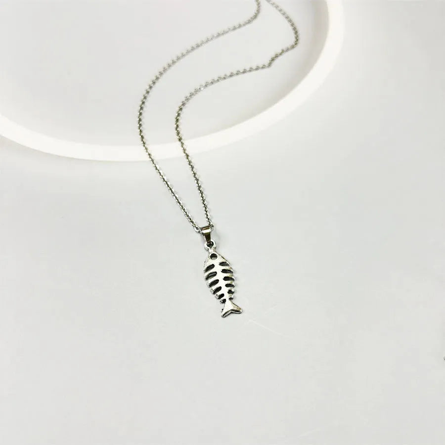 Fishbone pendant earrings and adjustable necklace set in retro alloy jewellery