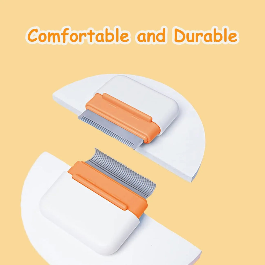 Blue double-sided pet grooming brush with stainless steel comb teeth for cats and dogs