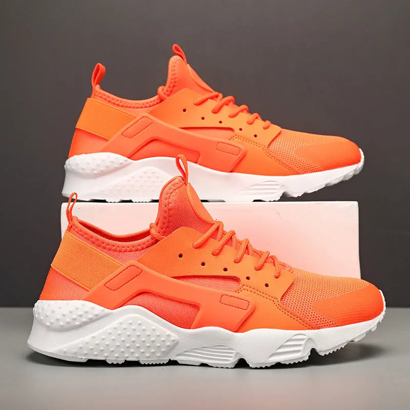 Men's low top casual shoes with cross strap design and mesh construction in fluorescent colours