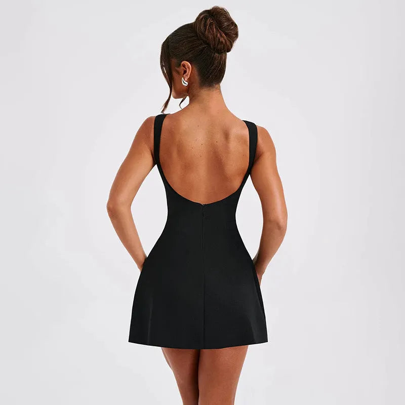 Slim-fitting backless summer dress in sleeveless short design with high waist