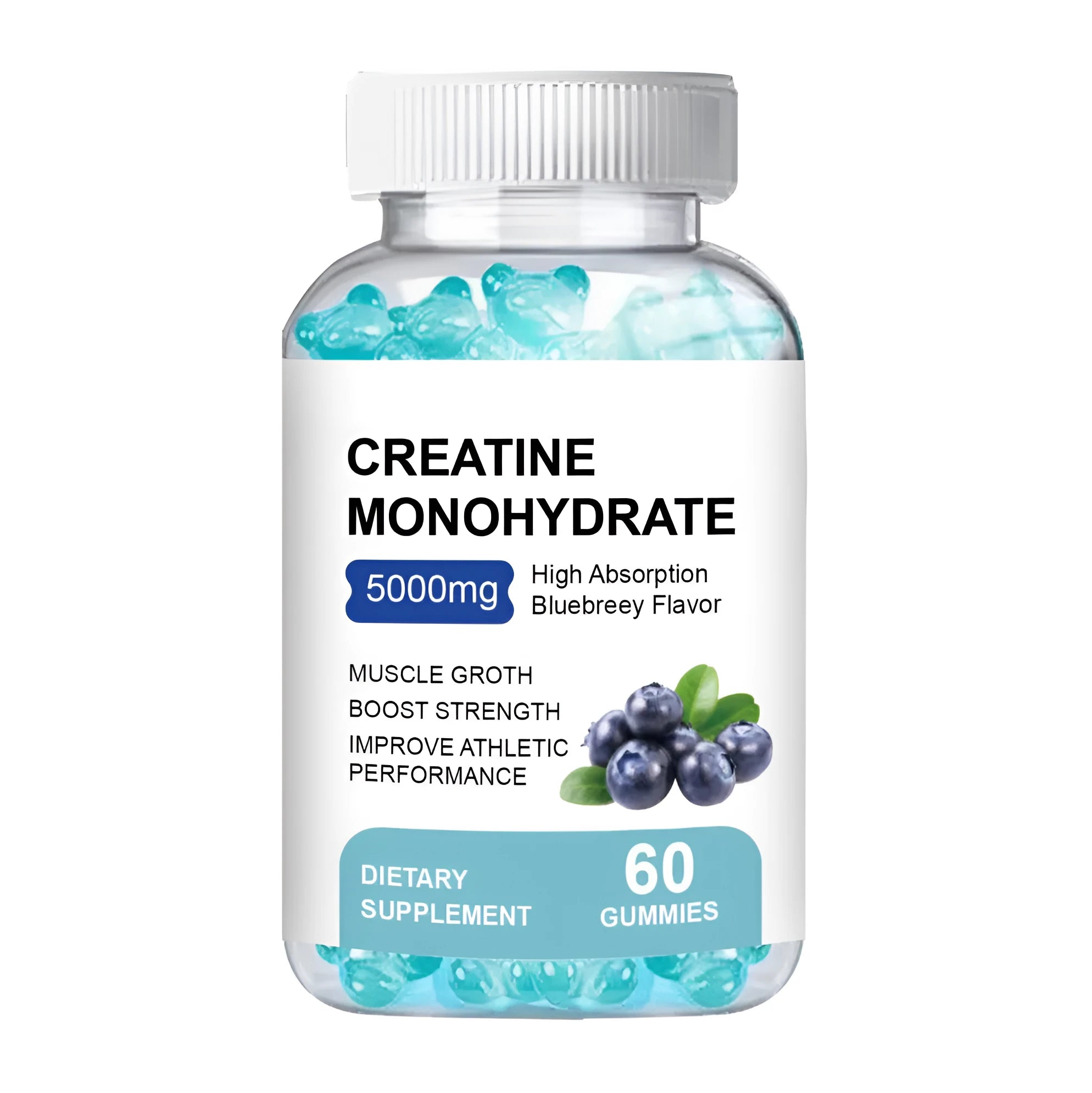 Pack of 60 creatine monohydrate supplement gummies in soft candy format