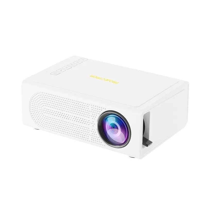 Portable mini projector in black or white with mobile phone connection cable