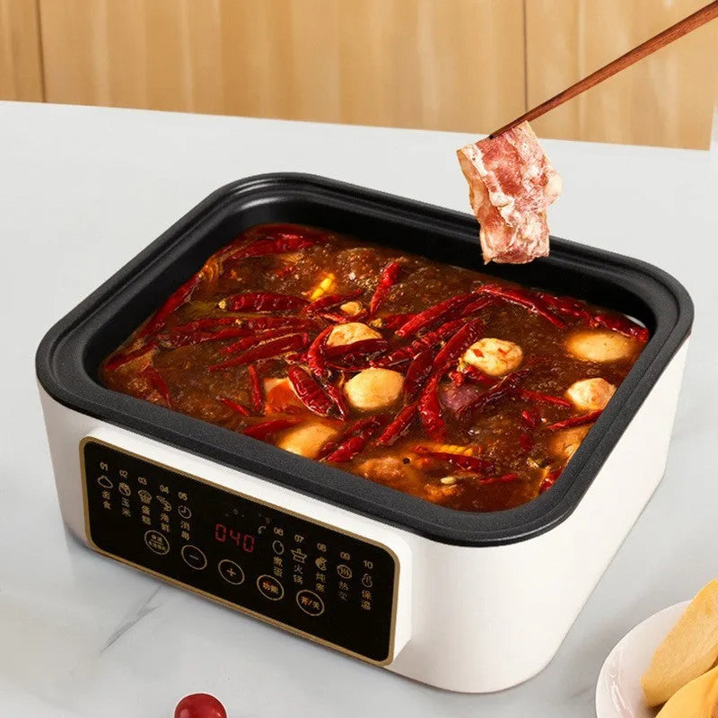 Electric steamer appliance with stainless steel finish and steaming rack