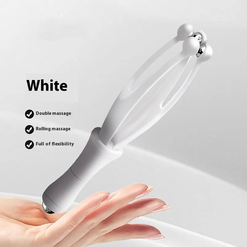 Blue and white finger massager with steel ball rollers for hand and joint tension relief