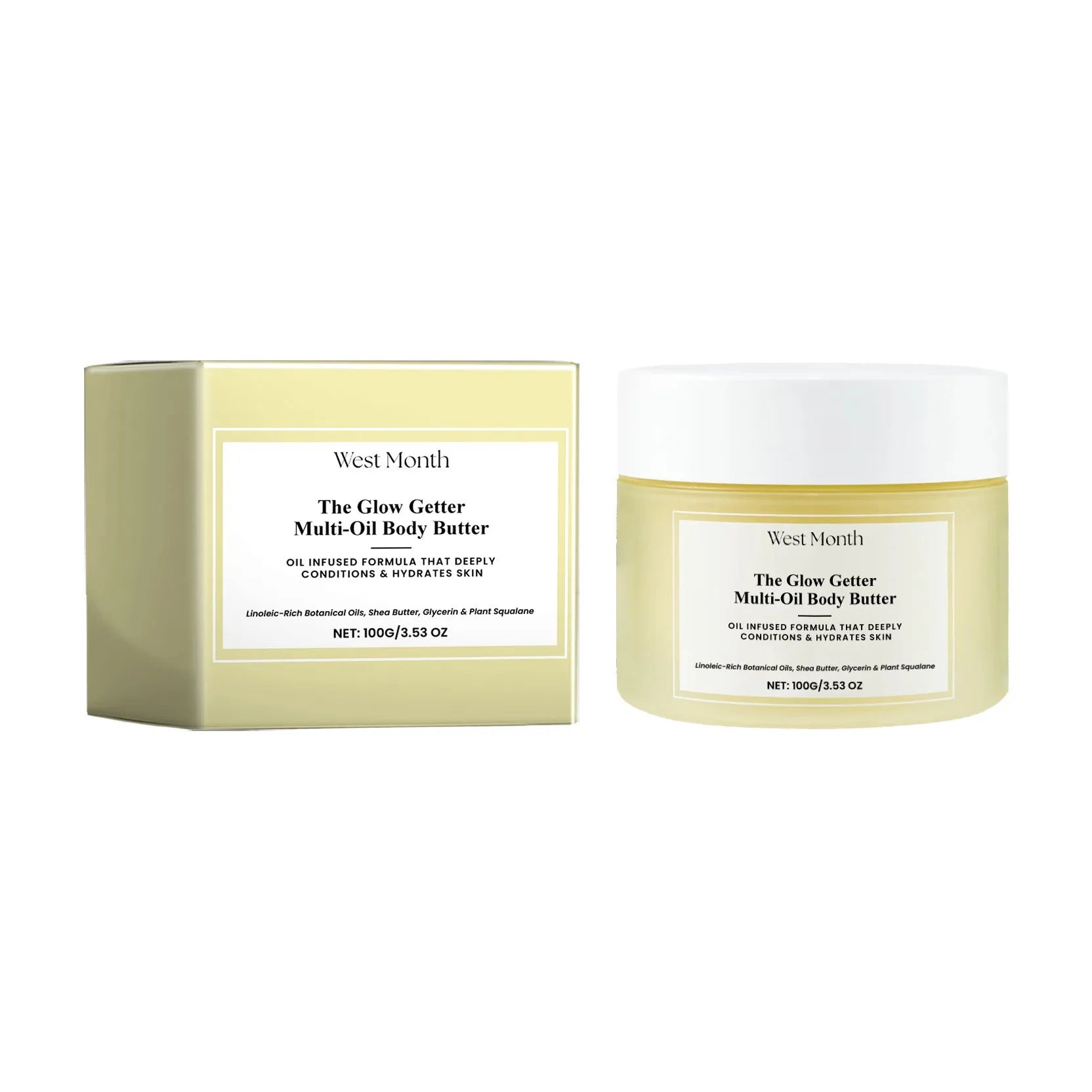 Nourishing firming skin care kit with skincare oil bottle and moisturising cream jar
