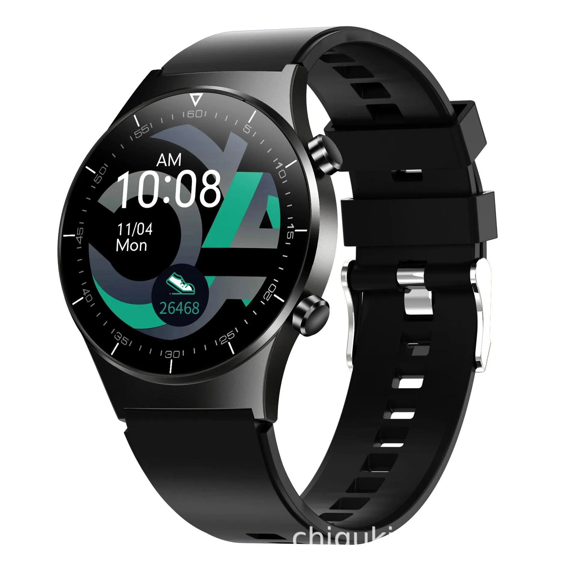Black TPU strap smart watch with 1.3-inch touch screen displaying health metrics