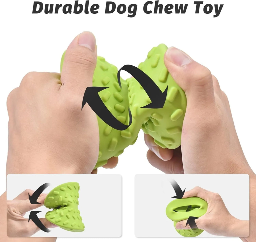 Blue natural rubber interactive treat dispensing dog toy for aggressive chewers with hollow centre.