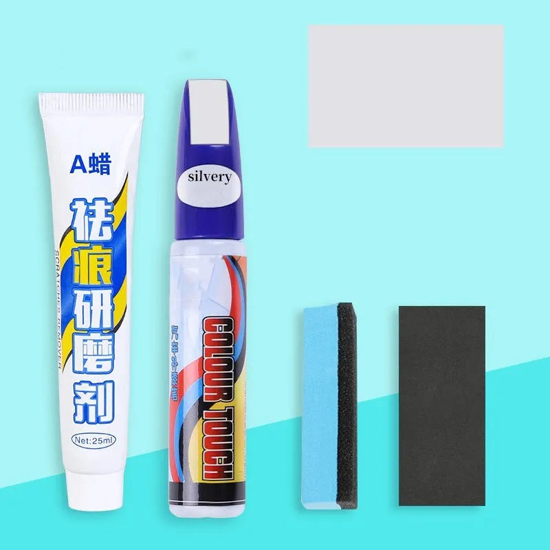 Automotive paint repair pen scratch repair fluid 4-piece set with touch-up pen, wax, sponge and sandpaper