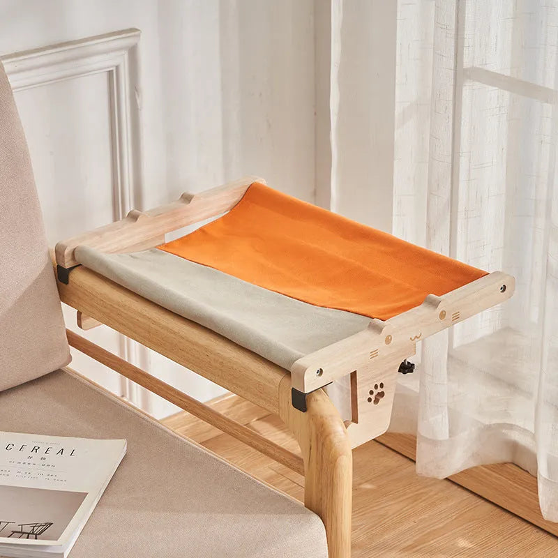 Wooden frame cat hammock hanging bed mounted to window with seven style options