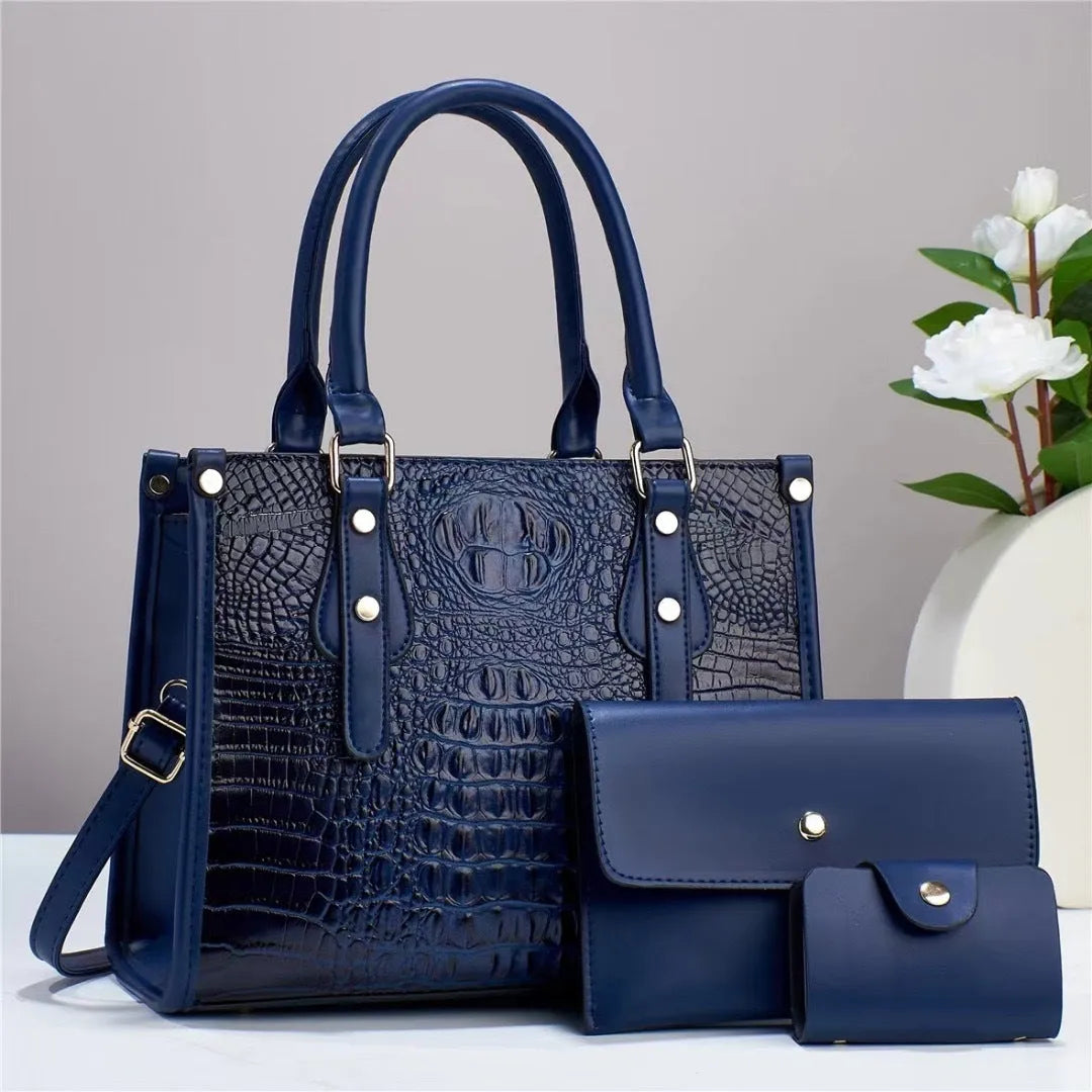 PU leather three-piece crossbody bag set with wallet and card holder in bucket shape
