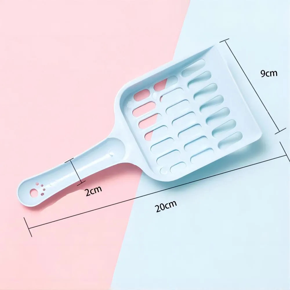 Blue plastic cat litter scoop with 20cm long handle for pet hygiene cleaning
