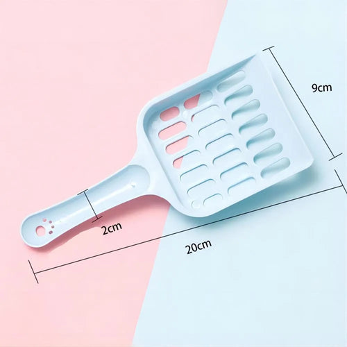 Blue plastic cat litter scoop with 20cm long handle for pet hygiene cleaning