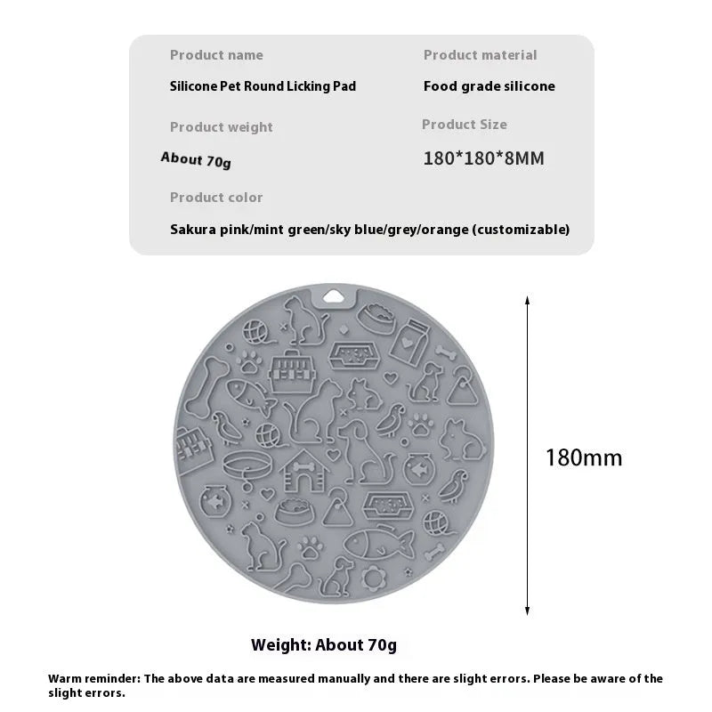 Round blue silicone pet lick mat with suction cup base on a white background.