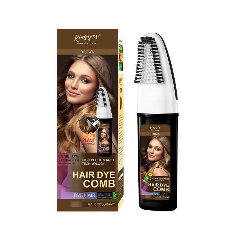 200ml bottle of permanent hair dye with a built-in comb applicator in Brown, Wine Red, or Dark Brown.