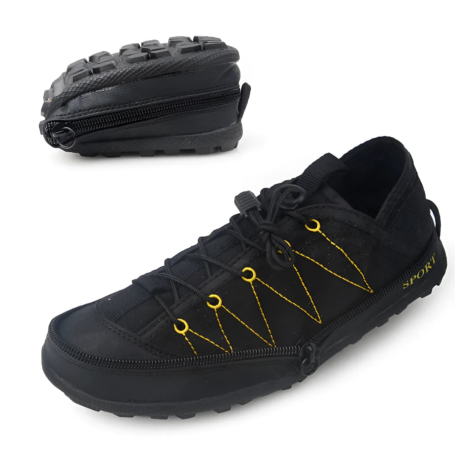 Orange portable folding outdoor hiking shoe with mesh upper and side zipper