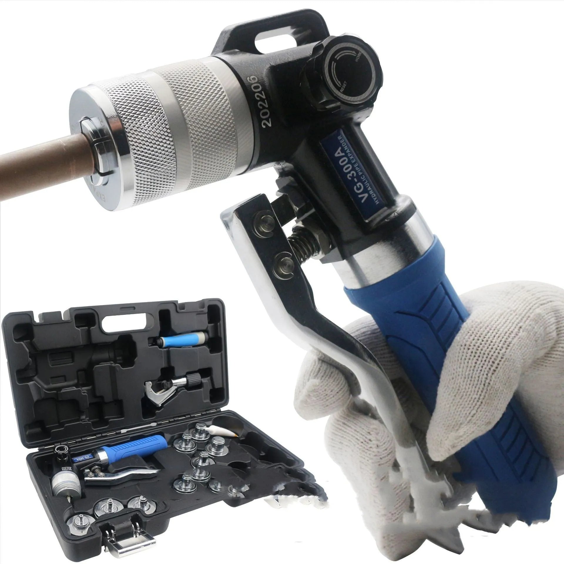 VG-300 style hydraulic tube expander tool for refrigeration maintenance made from alloy steel.