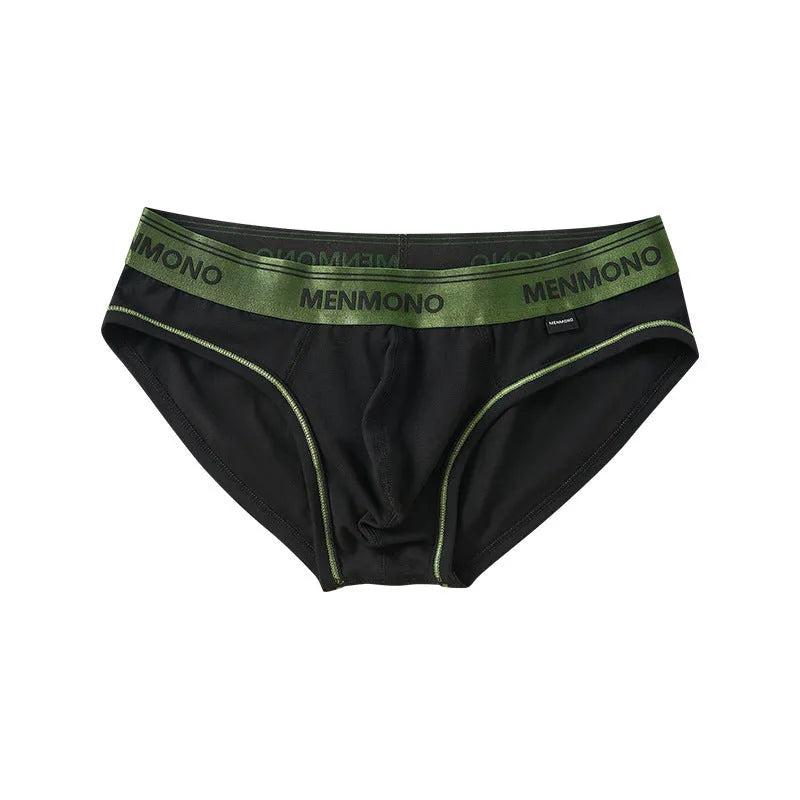 Men's low waist cotton blend briefs in a grey and blue colour block combination.