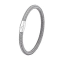 Titanium steel wire bracelet with magnetic clasp and geometric charm in unisex boyfriend style