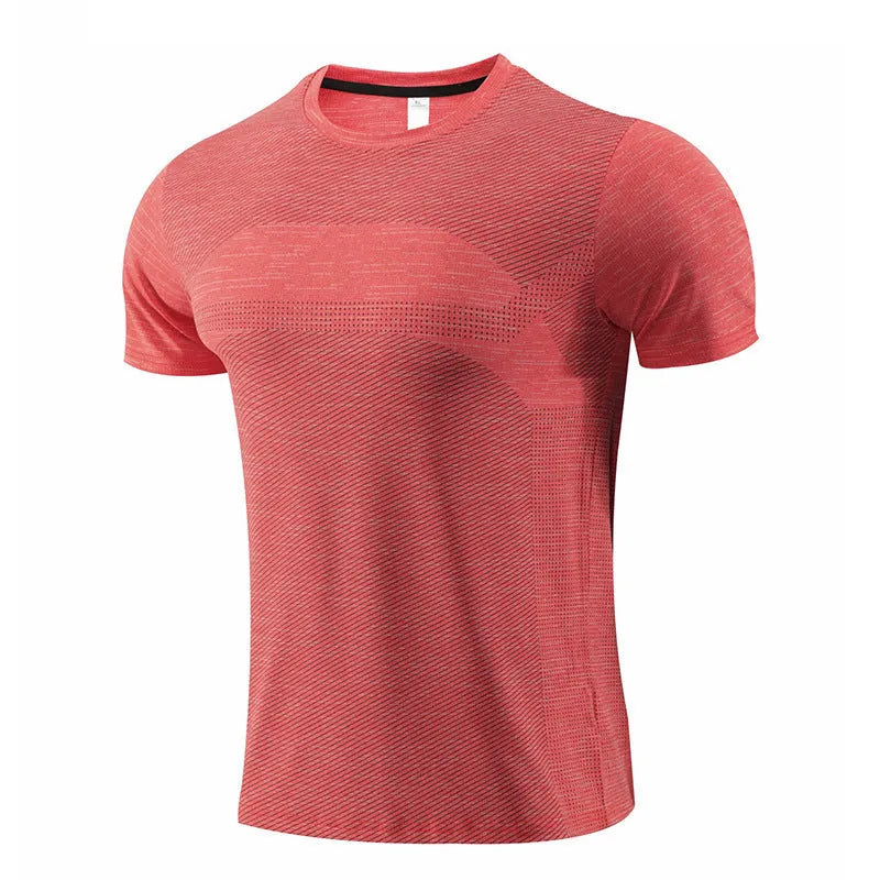 Men's polyester spandex running t-shirt in black colour with short sleeves for sports activities