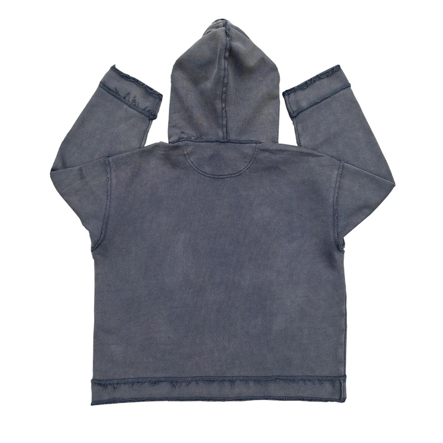 Dark blue hoodie with The Sun Also Rises graphic print on back, showing long sleeves and hood.