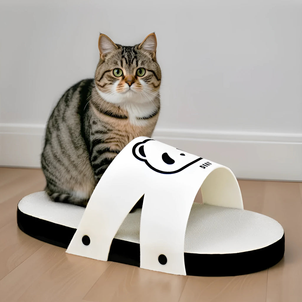 White corrugated cardboard cat scratch board in slipper style design