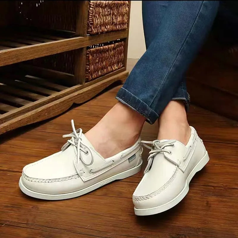 Men's British style casual shoes in artificial PU with round toe and flat heel, shown in a solid colour.