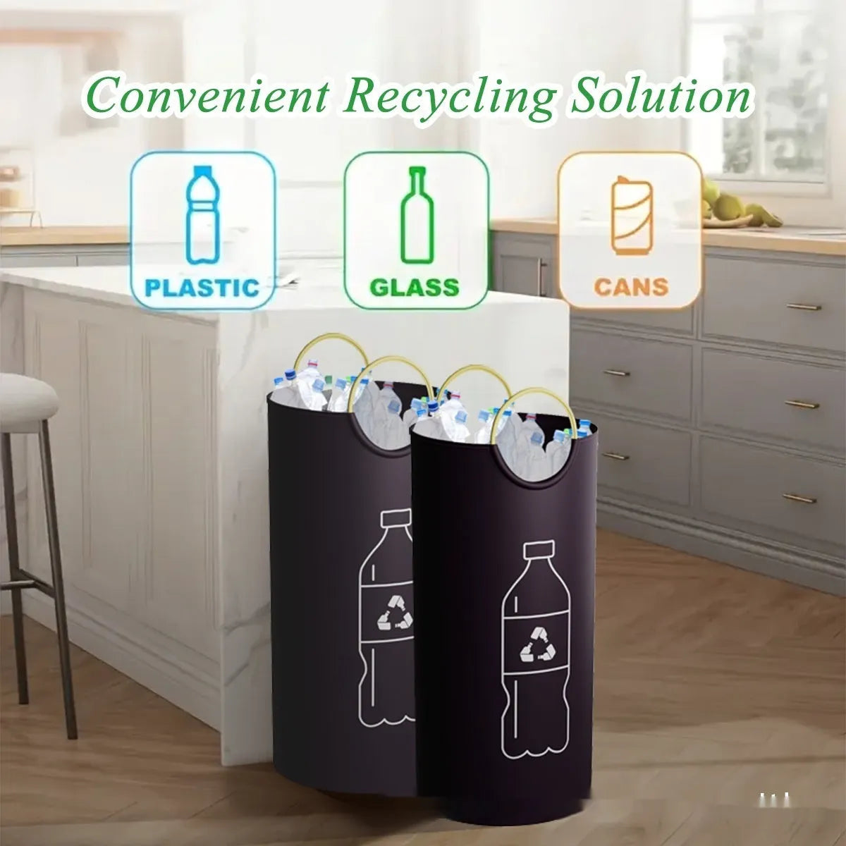 A round portable plastic trash can, 38cm wide and 72cm tall, shown with a patterned or plain finish.
