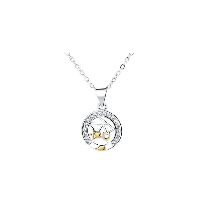 Sun and moon tooth couple necklace with copper pendant and cross chain.