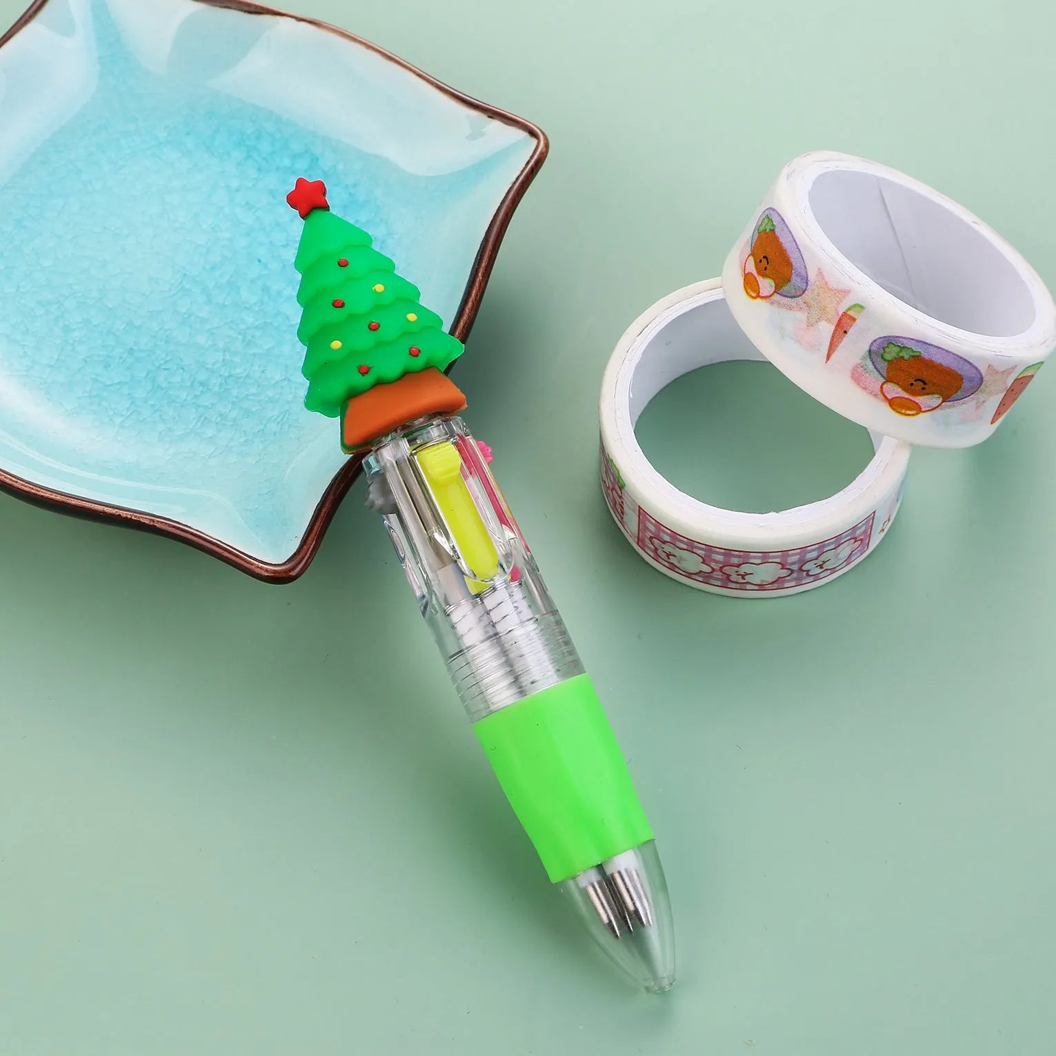 Christmas mini four-colour ballpoint pen with press mechanism and festive designs