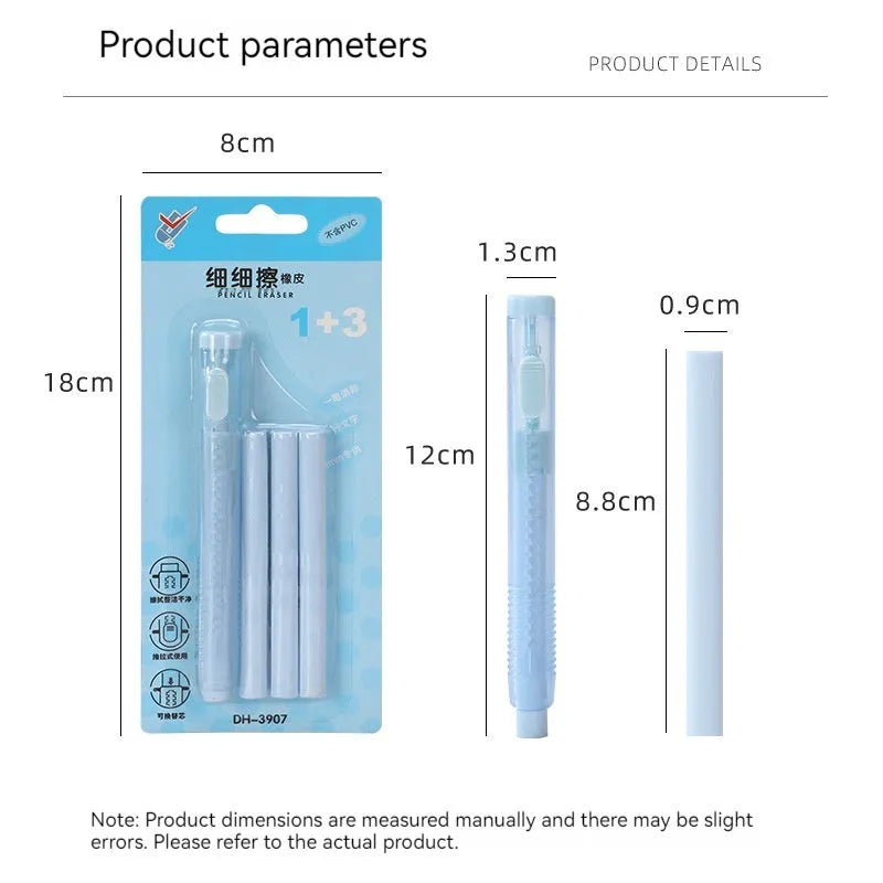 Push type automatic eraser in blue, green, pink, and purple colours for children's stationery