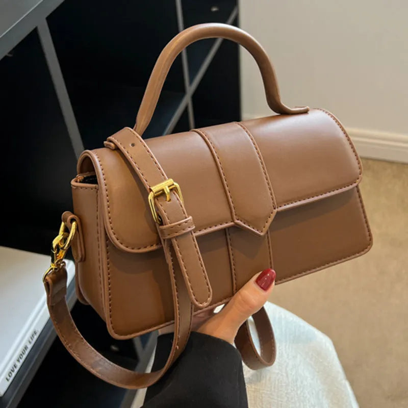 Women's PU messenger bag in horizontal square shape with sandwich pocket and file organiser interior