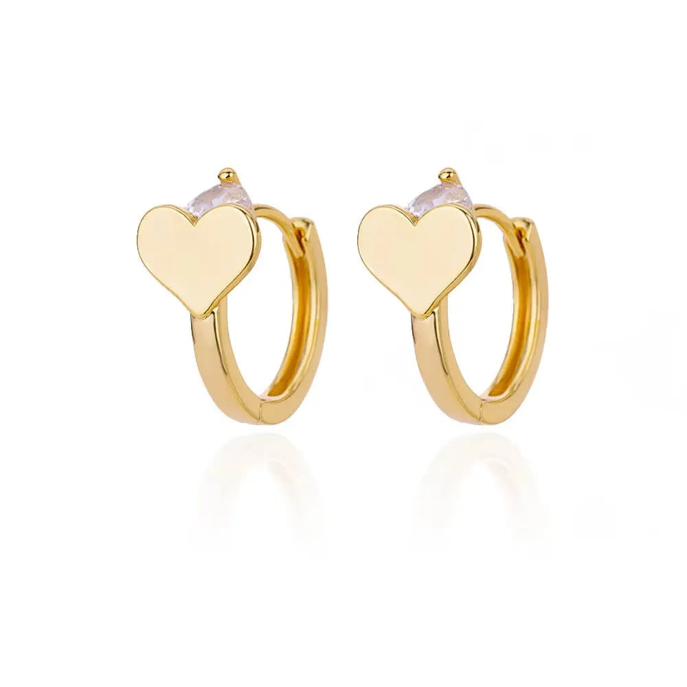 Heart shape stainless steel earrings with zircon detail and ear clip back