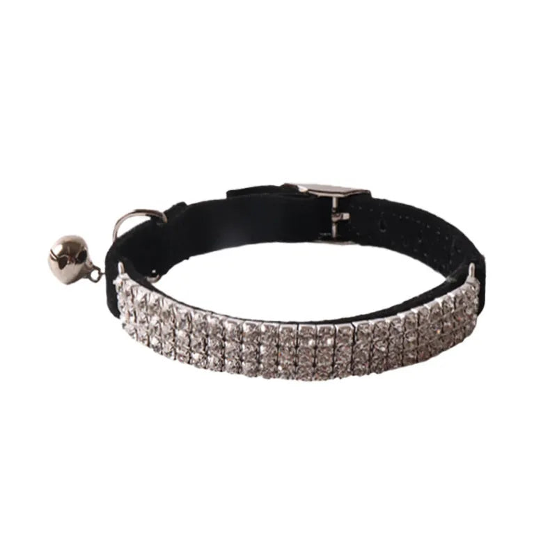 Flocking elastic cat collar with gang drill decoration in multiple colour options