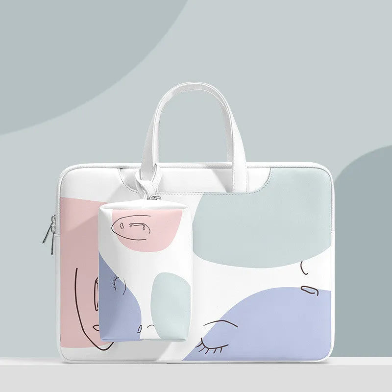 Blue PU leather laptop bag with zipper opening and soft handle for 15.6 inch notebooks