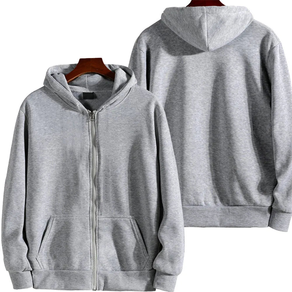 Men's solid colour loose fit zip-up sports jacket on hanger
