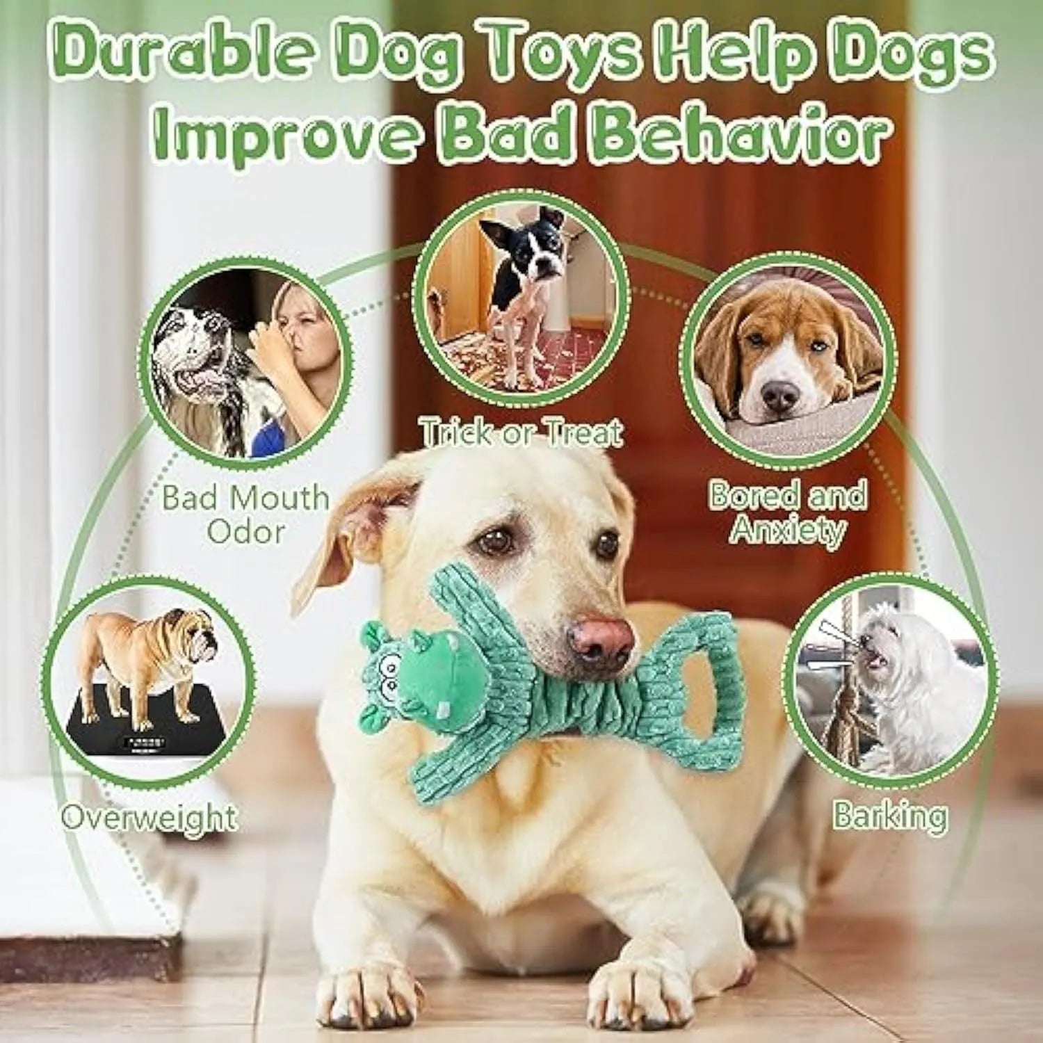 Large squeaky plush hippo or monkey dog toy for tug of war and interactive indoor play