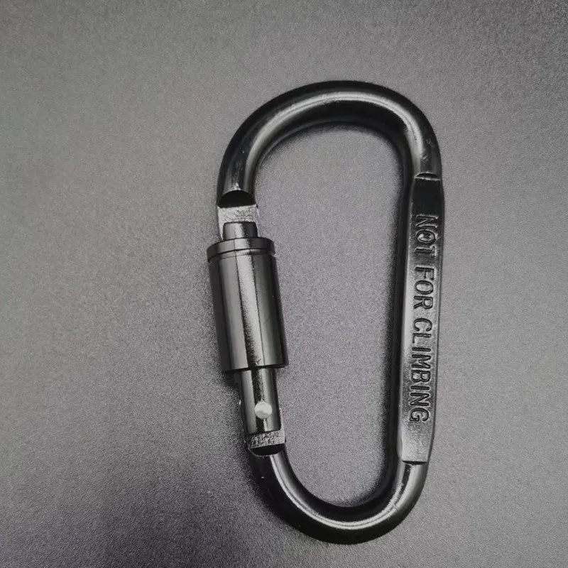 D-type aluminium climbing carabiner with twist-lock gate in multiple colour options showing 8cm flat profile