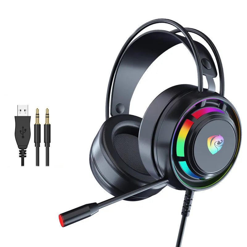 Black wired computer gaming headphones with microphone and over-ear design