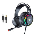 Black wired computer gaming headphones with microphone and over-ear design