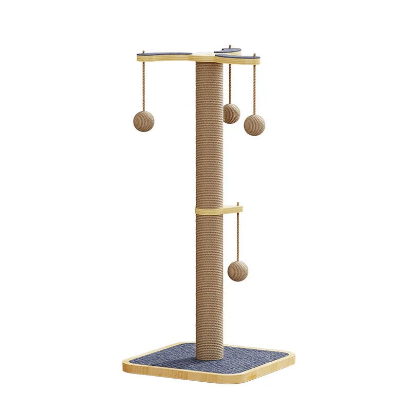 Windmill-style hanging ball cat climbing frame made of pine wood with carpet leather sections