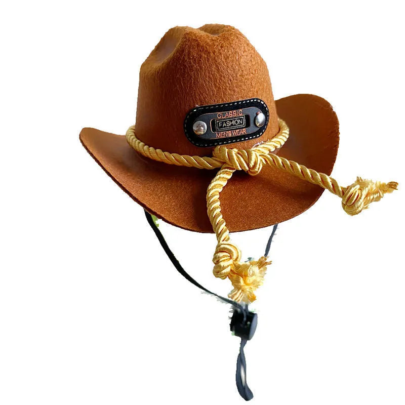 British cat cowboy hat in non woven fabric with decorative velvet belt and ribbon trim